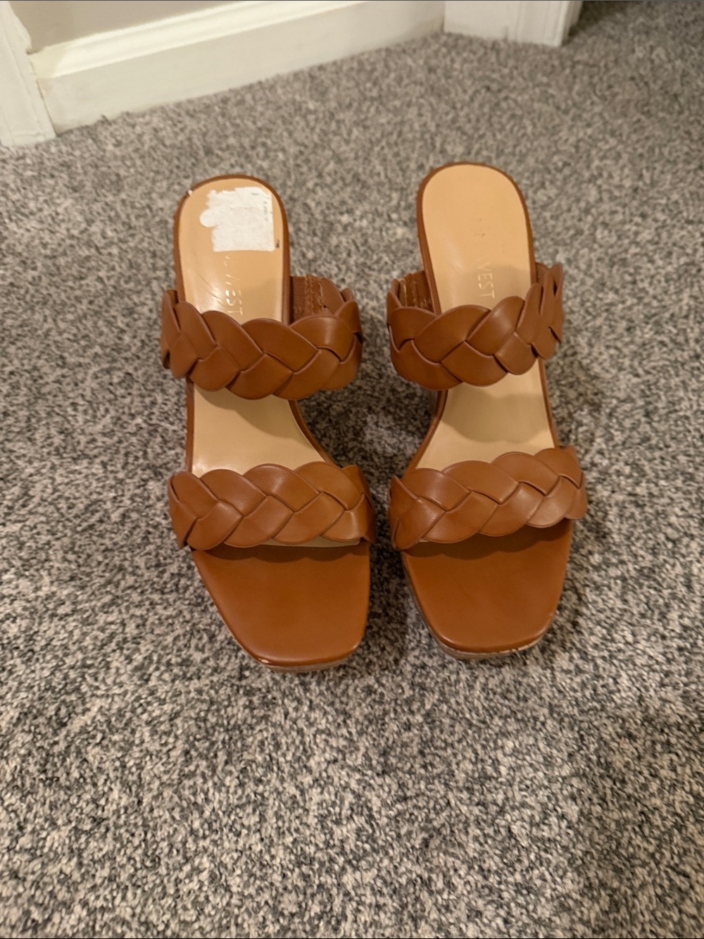 Nine West Brown Braided Leather Wedge Sandals